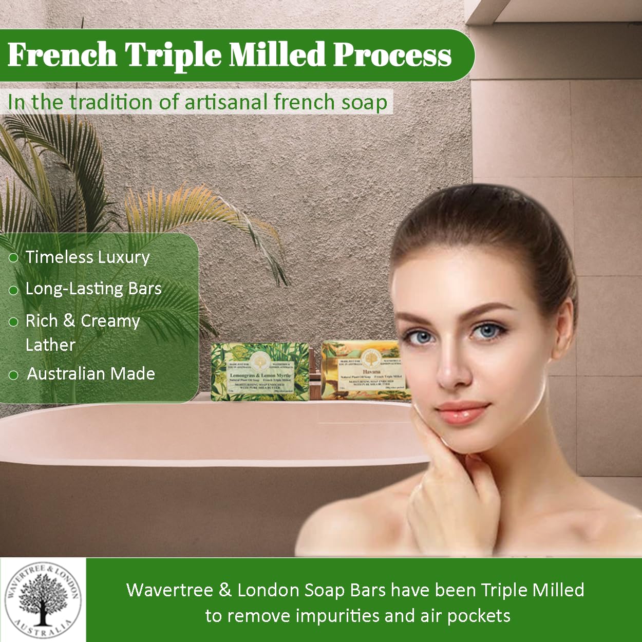 Wavertree & London Duo Gift Box (2 Bars) - 7oz Havana and Lemongrass & Lemon Myrtle Scented Triple Milled Natural Soap Bars - Pure Plant Oil Soap Bars for All Skin Types